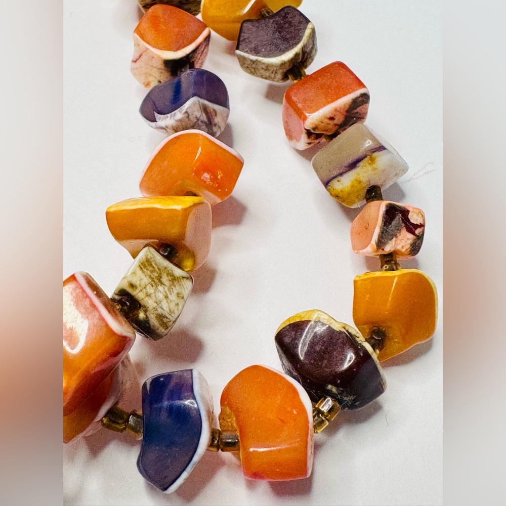 1970s Australian Mookaite Jasper Artisan Nugget Necklace 30”/10mm/104 grams